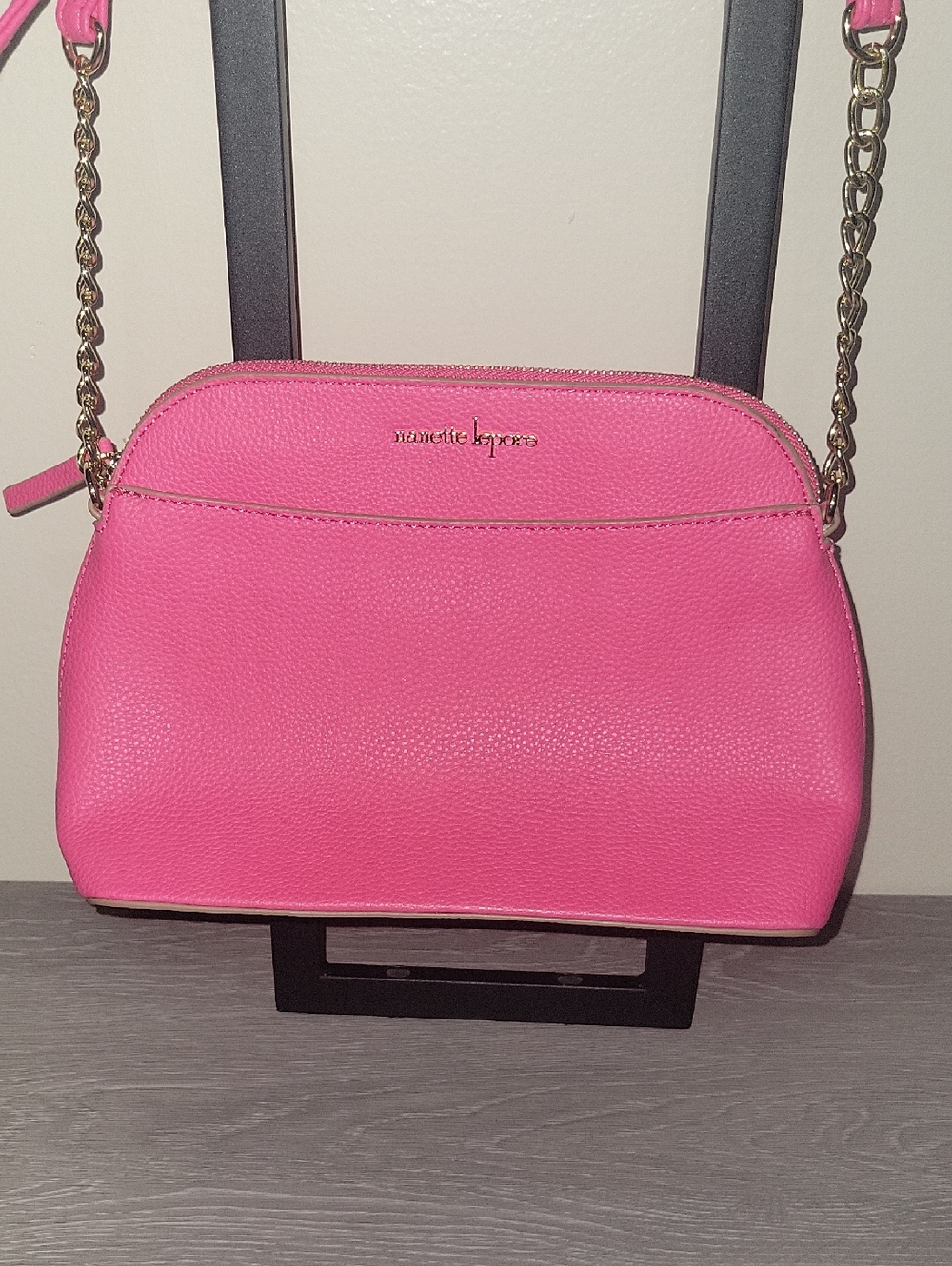 Nanette Lepore Hot Pink Pebbled Crossbody with Gold Chain